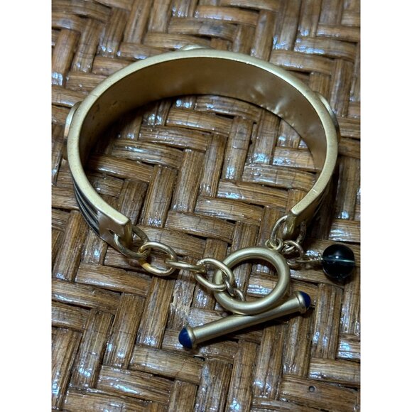 Vintage 80's Open Cuff Nautical Bracelet Gold Tone And Bluem Enamel - Picture 6 of 12